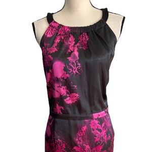 Tahari Tasha Dress Sleeveless Pink Floral Black, Size 14 (TAGS ATTACHED)